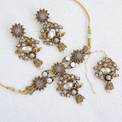 Turkish Mother Pearl Bloom Necklace Set - RS ZEVARS