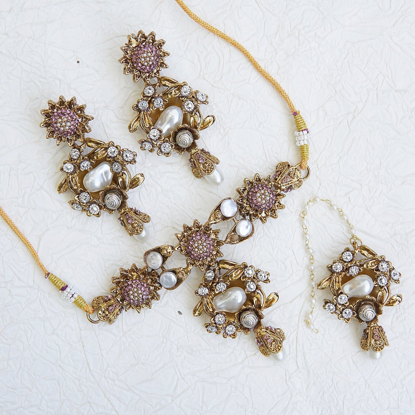 Turkish Mother Pearl Bloom Necklace Set - RS ZEVARS