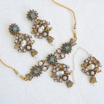 Turkish Mother Pearl Bloom Necklace Set - RS ZEVARS