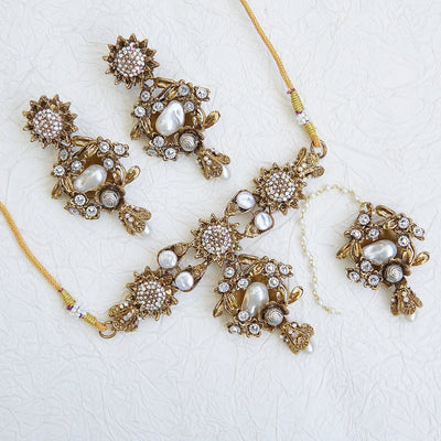 Turkish Mother Pearl Bloom Necklace Set - RS ZEVARS