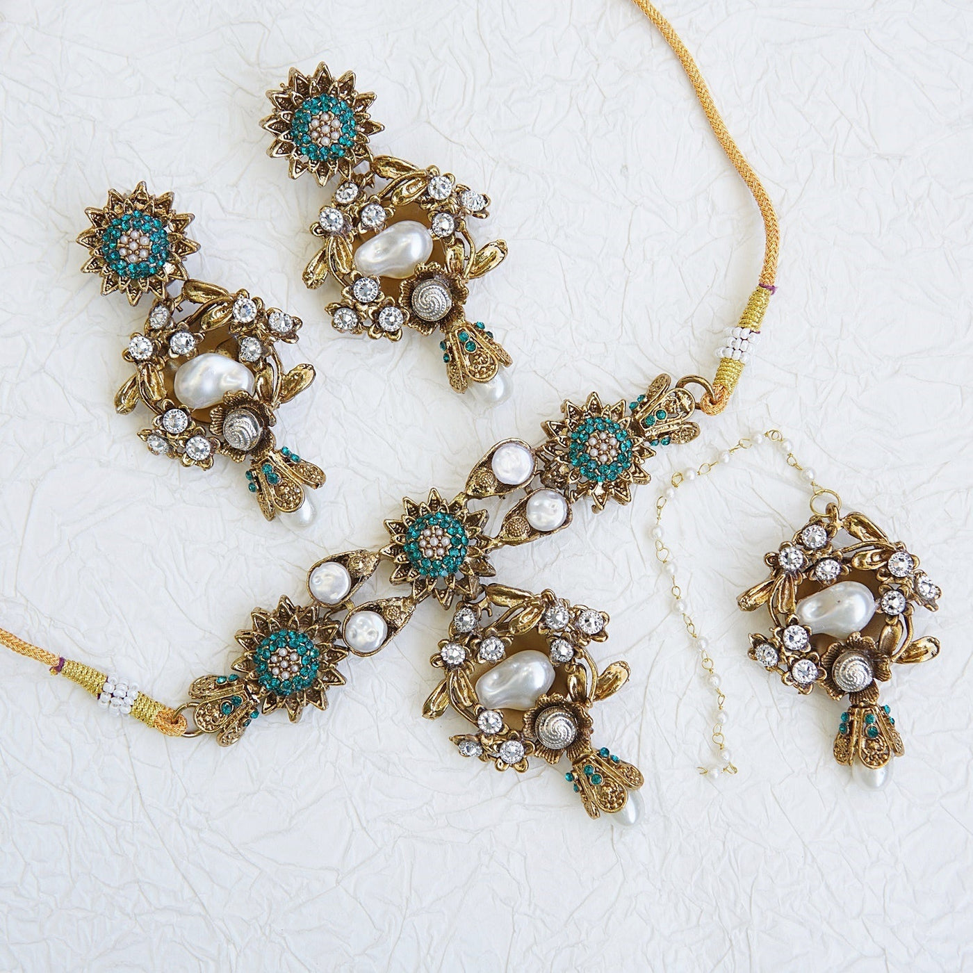 Turkish Mother Pearl Bloom Necklace Set - RS ZEVARS