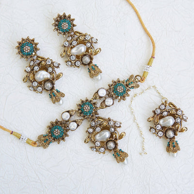Turkish Mother Pearl Bloom Necklace Set - RS ZEVARS