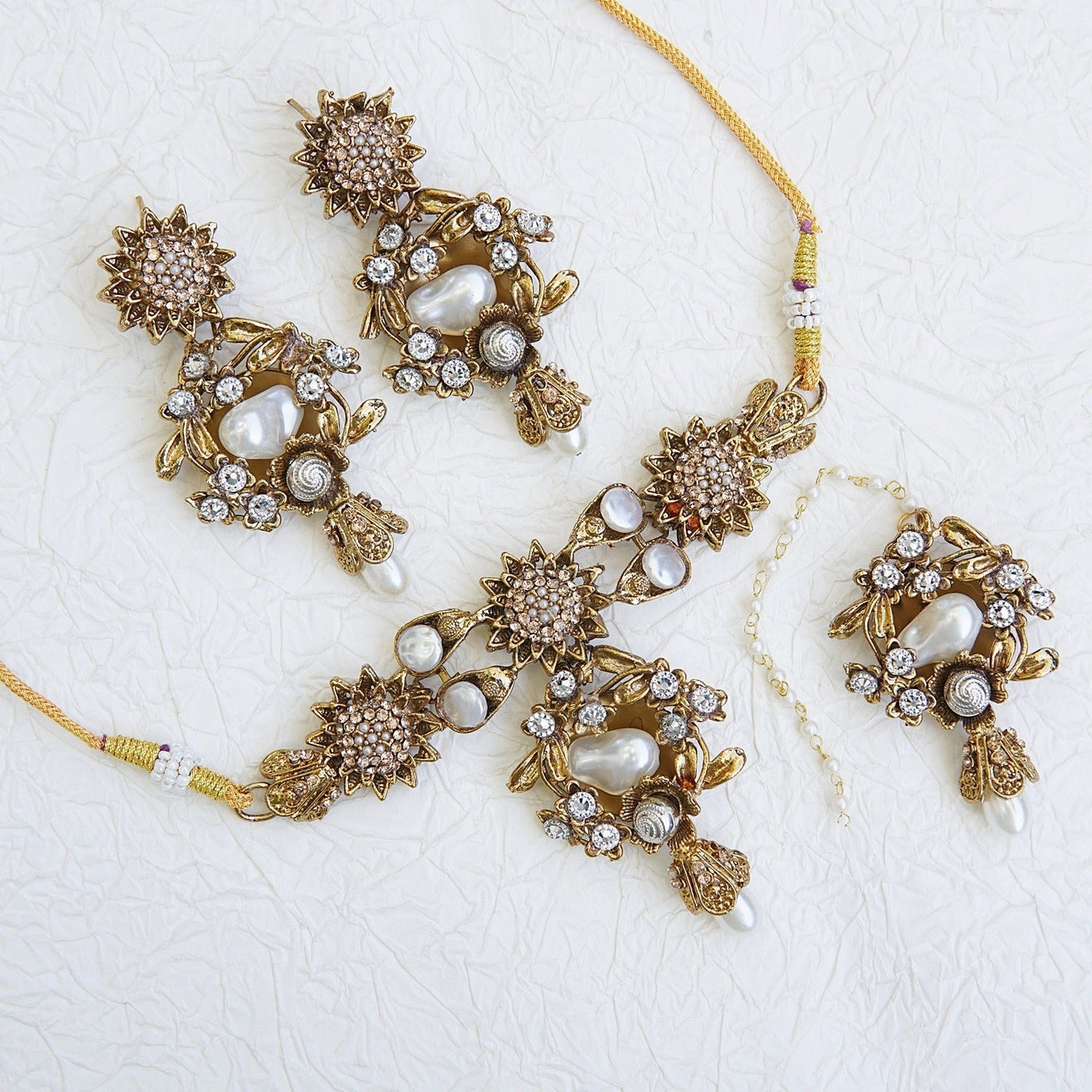 Turkish Mother Pearl Bloom Necklace Set - RS ZEVARS