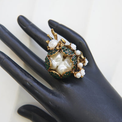 Turkish Mother Pearl & Zircons Adjustable Rings - RS ZEVARS