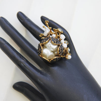 Turkish Mother Pearl & Zircons Adjustable Rings - RS ZEVARS