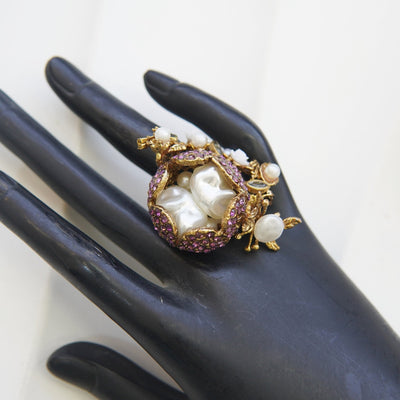 Turkish Mother Pearl & Zircons Adjustable Rings - RS ZEVARS