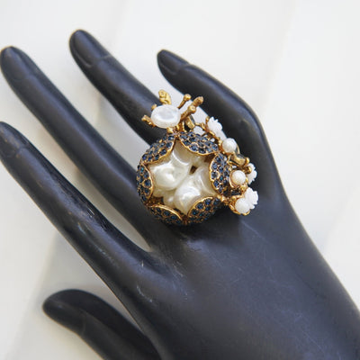 Turkish Mother Pearl & Zircons Adjustable Rings - RS ZEVARS