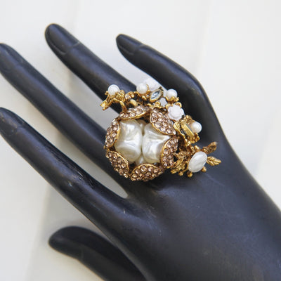 Turkish Mother Pearl & Zircons Adjustable Rings - RS ZEVARS