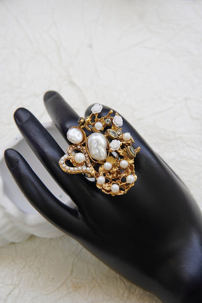 Turkish Pearl Cluster adjustable Ring - RS ZEVARS
