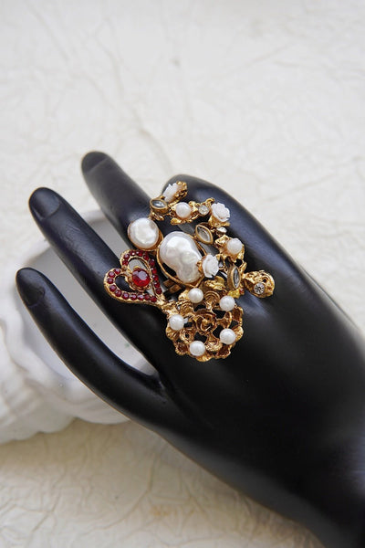 Turkish Pearl Cluster adjustable Ring - RS ZEVARS