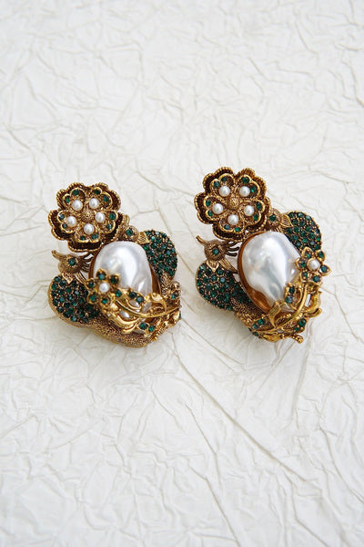 Turkish Vintage Pearl Filigree Earrings - RS ZEVARS