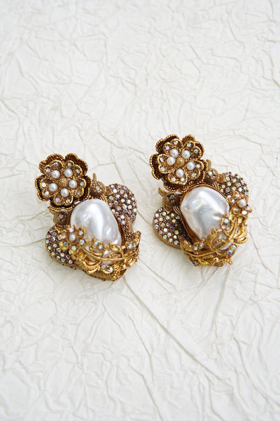 Turkish Vintage Pearl Filigree Earrings - RS ZEVARS