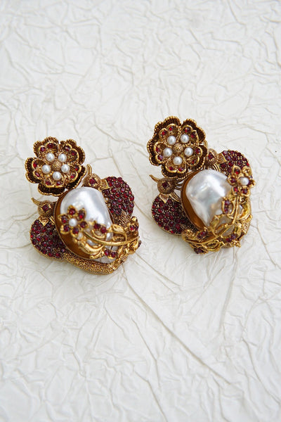 Turkish Vintage Pearl Filigree Earrings - RS ZEVARS