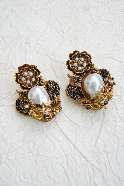 Turkish Vintage Pearl Filigree Earrings - RS ZEVARS